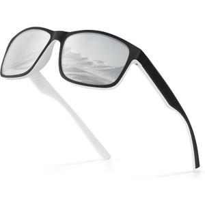 Polarized Sunglasses for Men Women, Lightweight Square Mens Sunglasses UV Protection for Driving Fishing Golf, A04-black+white/White