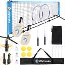 All-in-one Portable Badminton & Pickleball Net Set for Backyard Beach Driveway with Height Adjustable Poles, Durable Net, 2 Aluminum Badminton Rackets + 2 Pickleball Paddles