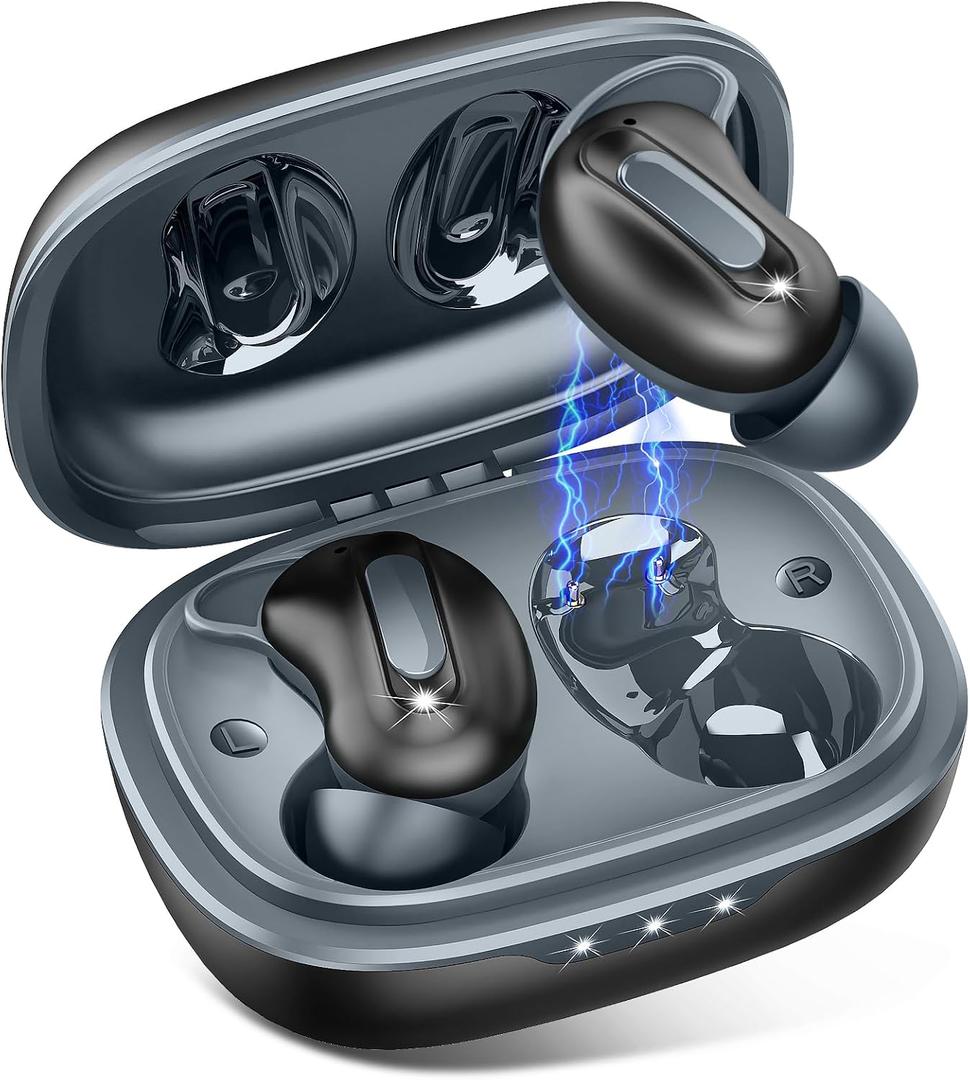 Sleep Earbuds, Mini ANC Wireless Earbuds Bluetooth 5.4 Headphones Deep Bass Stereo, 48H Playtime Ear Buds, 4 ENC Noise Cancelling Mic, IP7 In Ear Earphones for Side Sleepers,Touch Control, Black