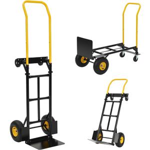 2-in-1 Convertible Hand Truck Max 400 LB Capacity, Heavy Duty Platform Cart with 4 Wheels, Hand Truck Dolly for Travel, Moving, Shopping, Warehouse, Garden, Grocery & Office Use, Black & Yellow
