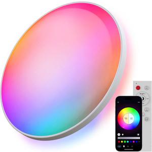 Smart Ceiling Light, 12 Inch RGB LED Ceiling Light with Remote Control, 3000K-6500K Adjustable Modern Ultra-Thin Ceiling Lamp for Bedroom Living Room and Gaming Room, Pack of 1 
