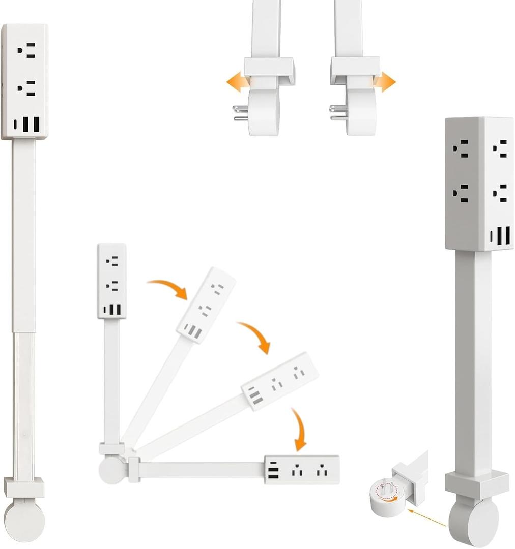 Electrical Outlet Extender Stick, 360 Rotating Wall Socket Expander, Adjustable 20"-30", with 6 Outlets & 2 USB-A+1 USB-C Ports for Behind Couches Nightstands Desks Hard-to-Reach Areas (A #)