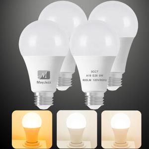 3 Color Temperature LED Light Bulb A19 2700K-5000K-4000K,3CCT Color Changing Light Bulbs, Energy Saving 9W(60W Equivalent) LED Bulb, 810LM,e 26 Base for Bedroom, Living Room, 4 Pack