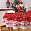 ROYGROW Round Christmas Tablecloth 60 Inch, Christmas Decorations Red Snowflake Xmas Table Cloth Washable Decorative Holiday Table Covers for Kitchen Picnic Party Indoor Outdoor