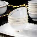 Ceramic Soup Bowls - 10 Ounce Gold Rim Small Bowls - Premium Bone China - for Ice Cream,Rice,Side Dish,Snack,Dessert - Dishwasher and Microwave Safe - Set of 5 (4.5 inches)