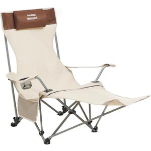 Folding Camping Chair with Footrest, Tan/Brown