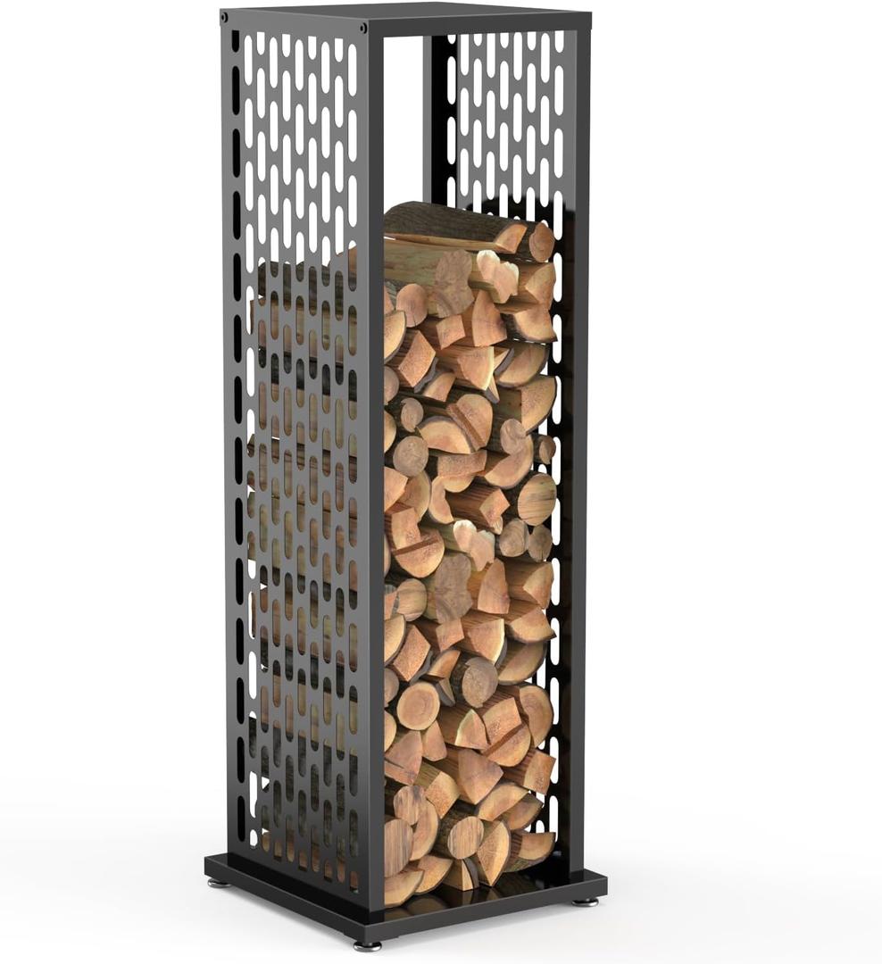 4ft Firewood Rack, Wood Stacker Firewood Outdoor, Black Metal, 1000 lbs Capacity, Indoor Decorative Wood Holder for Woodshed, Storeroom, Patio, Basement (Ellipticalhole)