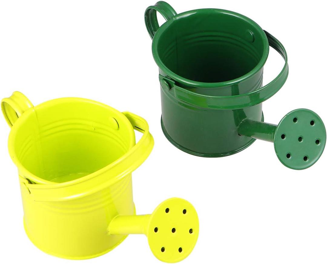 DOITOOL Kids Watering Can Small Metal Watering Cans, 2PCS Gardening Water Pots Garden Watering Bucket Plant Watering Can Iron Mini Watering Can for Kids (Random Color)