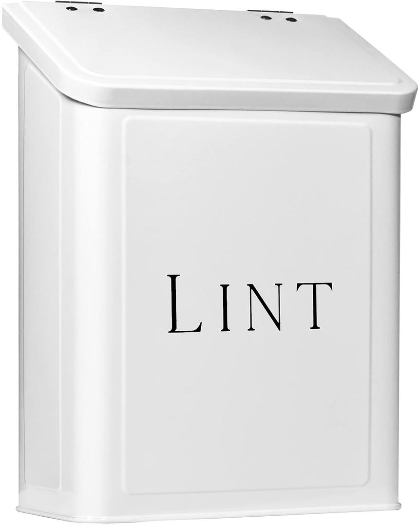 MOUNT DELECTABLE Magnetic Lint Bin for Laundry Room, 2.5L Space-Saving Laundry Trash Can, Wall Mounted or Freestanding Dryer Lint Holder, White Farmhouse Design