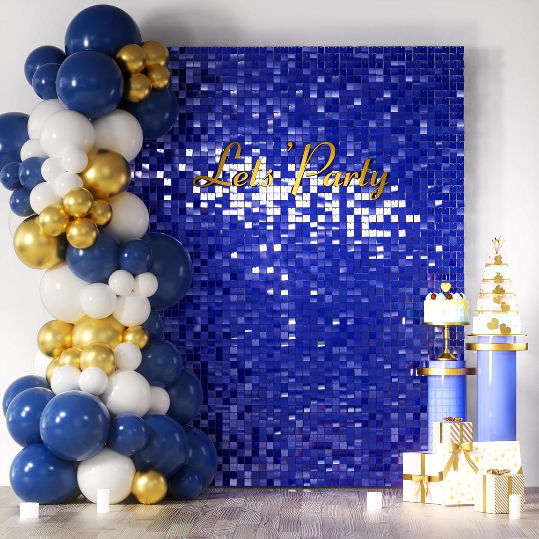 COKAOBE Blue Shimmer Wall Backdrop, 24PCS Square Sequin Shimmer Backdrop Panel, Photo Backdrops for Birthday, Anniversary, Wedding, Graduation & Bachelorette Party Decoration