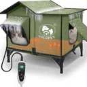 Large Heated Cat House for Outside 21x17x17 in with Time Temperature Intelligent Controller,Inner Insulation Layer and 100% Waterproof,Built in MET and UL Dual Certified Heater (New Green)