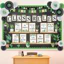Pajean 140 Pcs Plant Classroom Bulletin Board Decoration Set Class Rules Posters with Paper Fans Motivational Wall Signs Inspirational Classroom Decor for Elementary Middle School Teacher Supplies