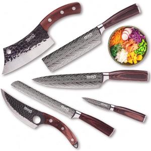 Jikko New Reinforced Carbon Steel Japanese Kitchen Knife Set  DiamondRazor Series  Ultra Sharp Japanese Knife Set & Chef Knife Set with Mahogany Wood Handles  Professional Chef's Knives (Dark Walnut Brown Handle)