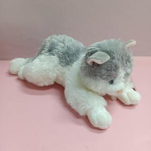 Plush Cat Stuffed Animal, Grey and White, Soft Cuddly Toy