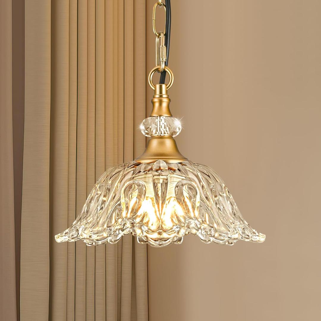 Vintage Chandeliers Light Fixtures with Crystal Glass Shades,Matte Antique Brass Finish Pendant Light,Hanging Light for Dining Room,Hallway,Living Room,Bedroom