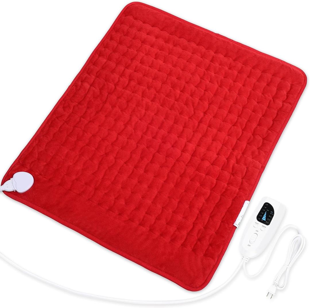  Deepsoon Heating Pad, Electric Heating Pads for Back, Neck, Moist Heating Pad for Abdomen Shoulder Knee Legs, Dry/Moist Heat & Auto Shut Off, Mother's Day Birthday for Men and Women, Red, 24x20 Inch