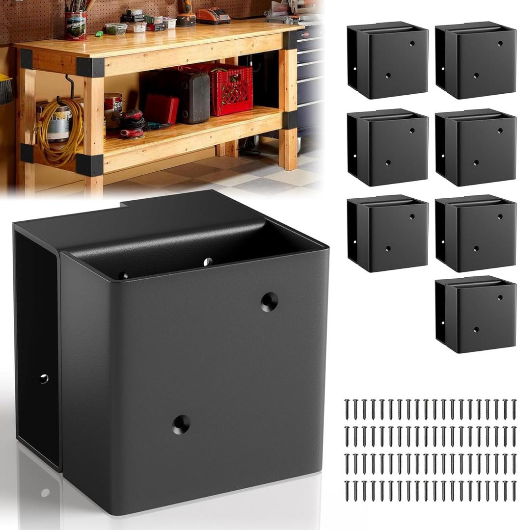 Workbench Bracket Kits - Workbench and Shelving Hardware Kit - Heavy Duty Steel Workbench Corner Bracket - DIY Workbench Kit - 8 Pcs & 80 Screws - Fits 2x4 Wood (Actual 1.5"x3.5")