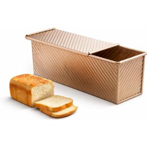 Bread Pan, 13 * 5inch Aluminized Steel Non-Stick Rectangle Pullman Loaf Pan with Lid, Long Sourdough Bread Loaf Pan for Homemade, Deep Bread Tin with Dough Scraper Cutter