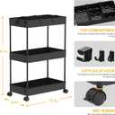 SPACELEAD 3 Tier Rolling Cart with Wheels, Storage Craft Art Trolley Organizer Serving, 3 Hanging Baskets Easy Assembly, for Office, BathroomLiving Room, Kitchen, Black