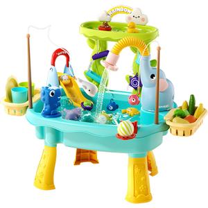 2027 Upgraded 4-in-1 Water Table for Toddlers 1-3, Kids Sensory Table with Electric Water Pump & Faucet, Kitchen Play Sink Toys with Food Accessories, Fishing Toy (NEW Blue)