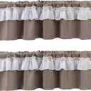 2 Pack Ruffle Burlap Window Valances Ruffled Shabby Chic Kitchen Valances Curtains Farmhouse Rustic Button Window Treatment Decor Rod Pocket Valances for Kitchen/Living Room 16" X 56" (Brown)