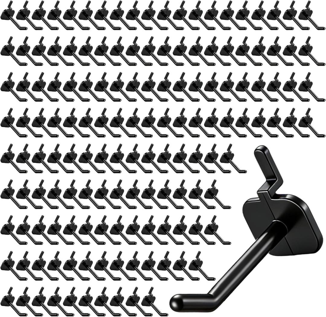 Geelin 200 Pack 2 Inch Plastic Pegboard Hooks Peg Board Shelving Hooks Pegboard Locking Hook for Peg Boards Craft Storage Garage Kitchen Wall Display Organizer Tools, Black