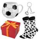 Didaey 3 Pcs Soccer Gifts Sets Include 1 Ceramic Soccer Ball Coffee Tea Mug with Handle 1 Pair Crew Socks 1 Cute Keychain for Coaches Players