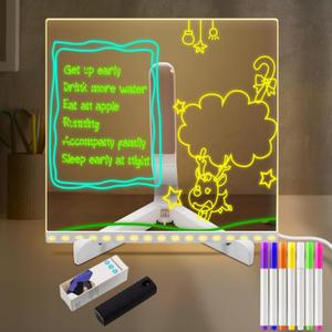 Led Note Board with Colors, Acrylic Dry Erase Board with Light, Led Writing Board with 7 Colored Pens and 1 Eraser, Can Be Used As A Glow Message Board Notepad (Plan A)