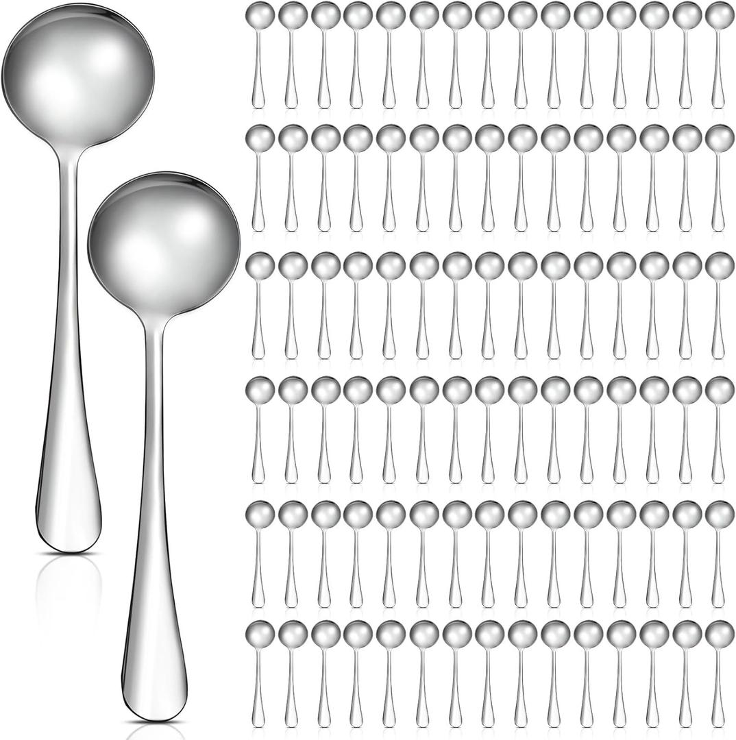 Mifoci 100 Pcs Soup Spoons Set (6.3 Inch) Stainless Steel Round Metal Dinner Spoons Bulk Mirror Polished Tablespoon for Home Kitchen Restaurant School Dishwasher Safe