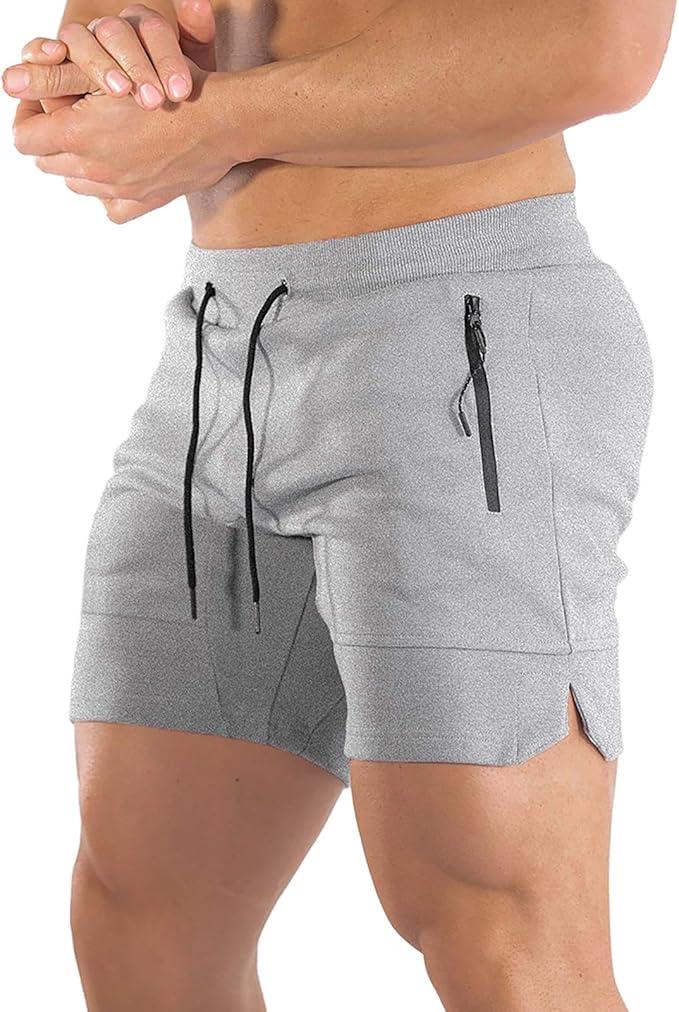 PIDOGYM Men's 5" Gym Workout Shorts,Fitted Jogging Short Pants for Bodybuilding Running Training with Zipper Pockets, Large