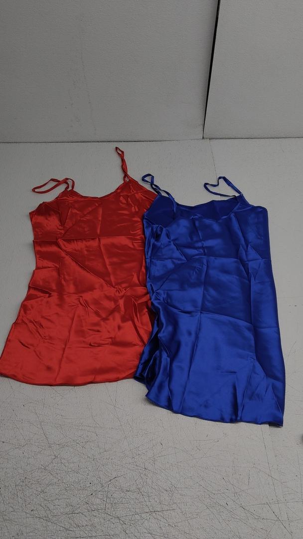 2 Pack Women's Silk Nightgown, Satin Sleepwear Adjustable Spaghetti Strap Nightwear Chemise V Neck Slip Dress Small