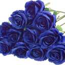 Felice Arts 12 Pack Royal Blue Artificial Flowers with Stems Silk Roses Fake Flowers Bouquet for Wedding Graduation Table Vase Home Kitchen Party DIY Decor