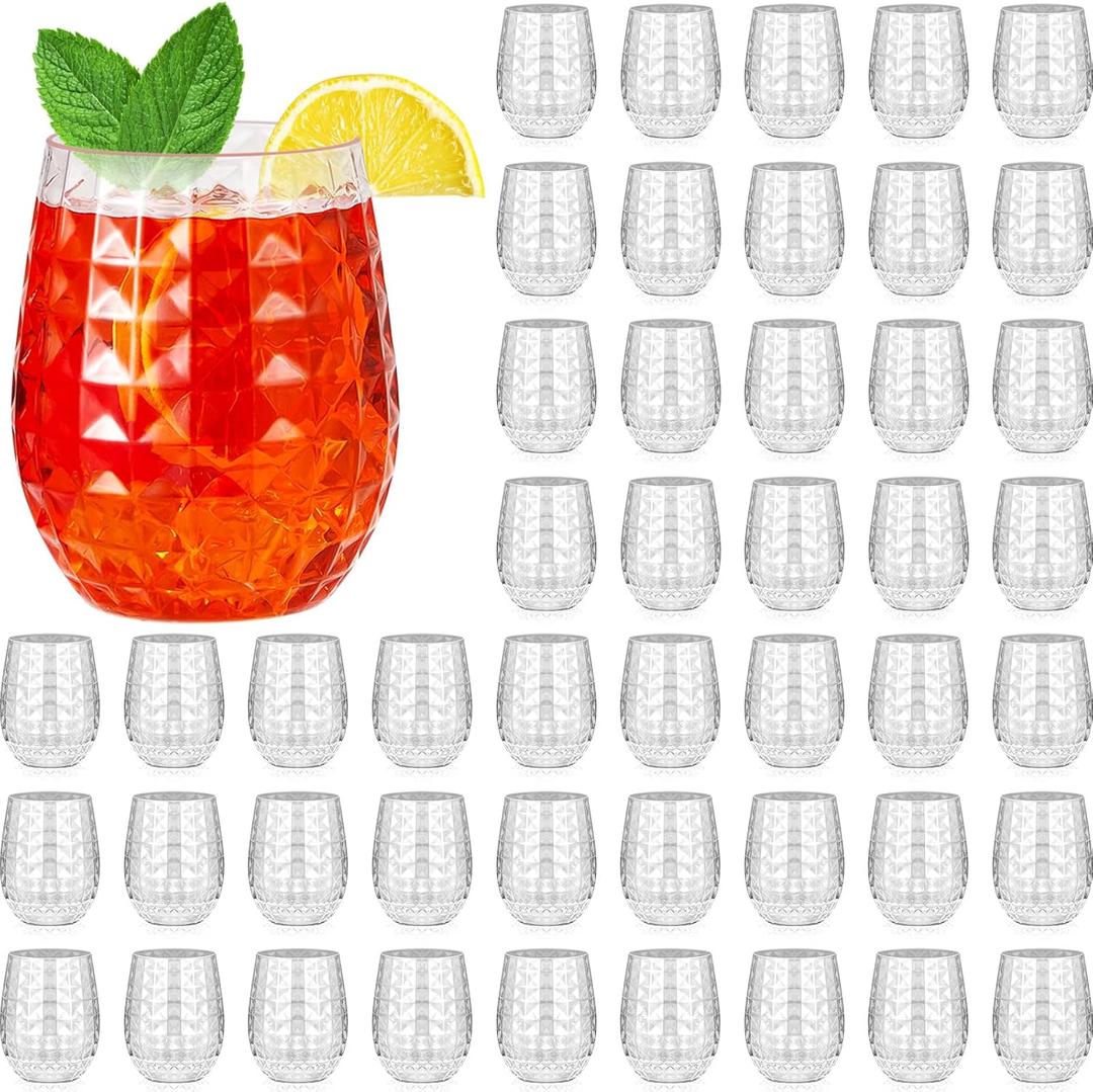 Ctosree 48 Pcs Plastic Glasses 12 oz Plastic Cocktail Glasses Hawaiian Tiki Pineapple Cups Clear Stemless Reusable Whiskey Champagne Cups Shatterproof Unbreakable Mugs for Summer Party Wedding