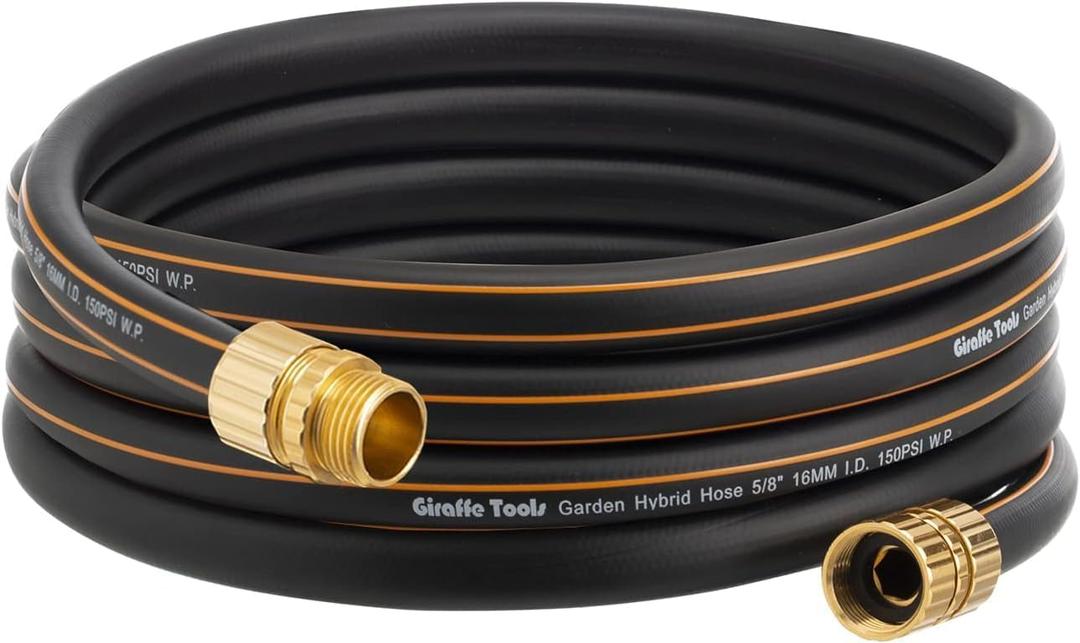 Giraffe Tools Garden Hose 5/8" Custom Length, No Kink, Flexible, Leakproof Water Hose, 600 Burst PSI, 15ft Male Female Fittings,Black Orange