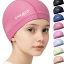 COOLMATE Fabric Swim Cap for Adult Women Men Kid, Silicone Water-Resistant Layer, Cloth Swim Cap Gifts for Swimmers, Lightweight and Comfortable for Pool, Lap Swimming (Dark Pink, XS)