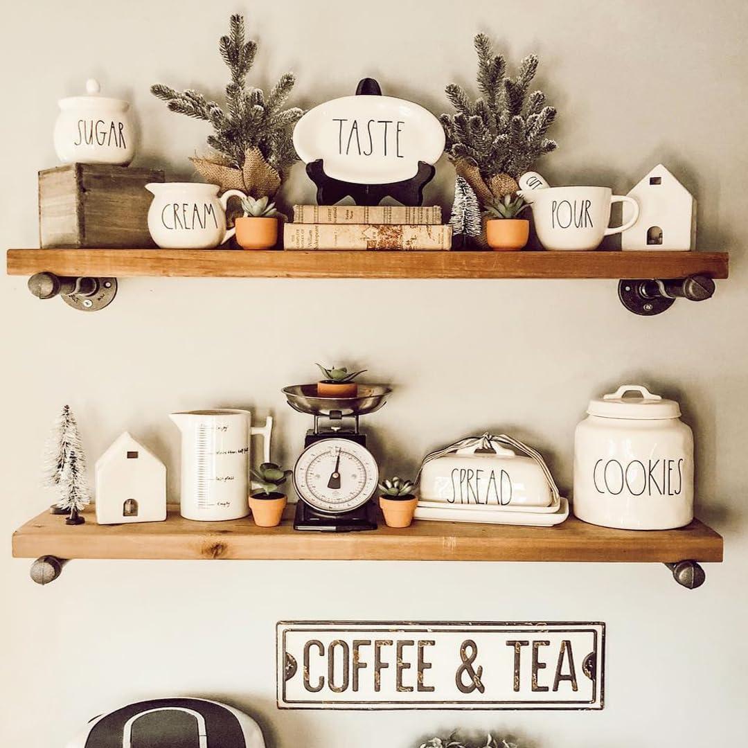 Industrial Pipe Wall Wood Shelves,Real Wooden Shelves 36" in Special Brown Color with 1.2" Extra Thickness, Modern Floating Shevles Bookshelf Shelving Units for Rustic Farmhouse Decor