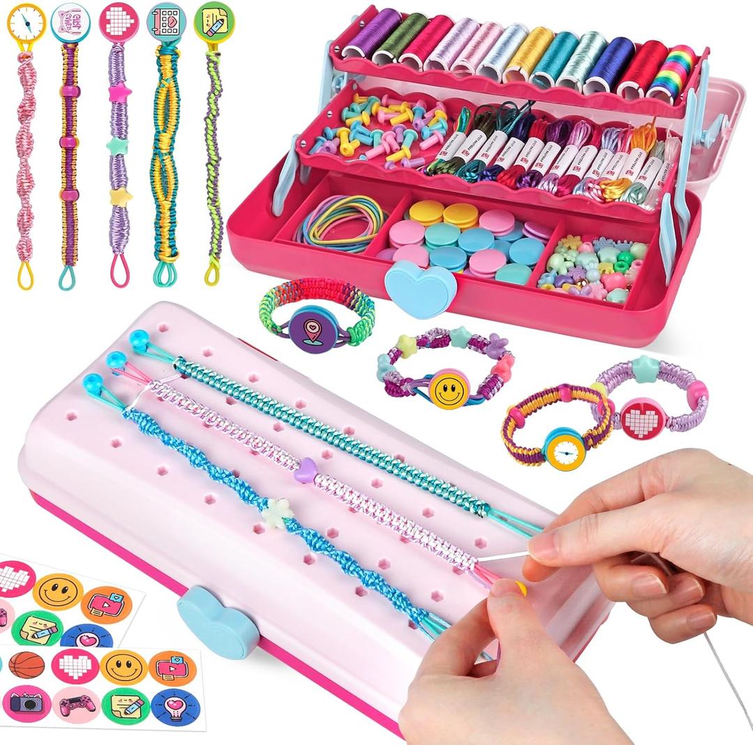 Hewaurorion Friendship Bracelet Making Kit Toys, Arts and Crafts String Maker Tool for Kids Ages 8-12, Bracelet DIY Christmas Birthday Present Gifts for Teen Girls (Red/Pink)
