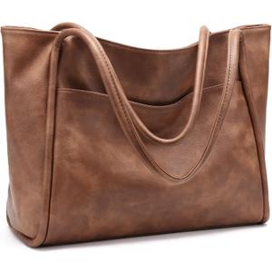 GAEKEAO Tote Bag for Women Work with Zipper Vegan Leather Ladies Travel Shoulder Bags Purses and Handbags Casual Weekender (A01 Brown)