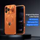 Magnetic Metal Edge Full Body Military Drop Protection for iPhone 17 Pro Max Case,Compatible with MagSafe,Rugged Built-in Privacy Screen Protector Logo View Shockproof Cover,Orange