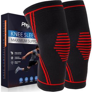 Knee Brace for Pain Relief - 2 Pack Knee Sleeves for Men and Women - Support for Weightlifting, Gym, Workout, Volleyball - Meniscus Tear, ACL, Arthritis (Large, Red)