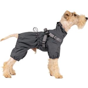 Mile High Life Waterproof Dog Raincoat, Full Coverage Small Dog Rain Coat with Harness, Adjustable 4 Legs Puppy Rain Jacket with Reflective Strip and Elastic Cuffs (Gray, M Back Length 14.6")