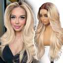 KOME Ombre Blonde Synthetic Lace Front Wig,13x4 HD Lace Layered Wave Glueless Wigs for Women Daily Use 26IN
