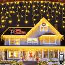 164FT 1620 LED Outdoor Christmas Lights - 360 Ice Drops, 12 Pro Modes with Timer Memory & Brightness, Waterproof Hanging Ice String Light for Holiday Wedding Garden Fence House Decor (Warm White)