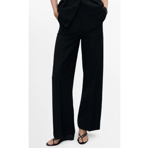 Women's Black Pants, Work Black Straight Trousers with Pockets, Black, Size 118, 16x32
