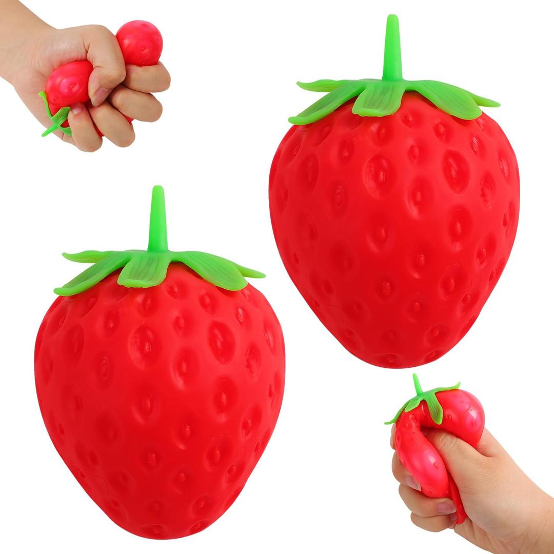 2PCS Squeezable Toy Fruit Ball Realistic Strawberry Model, Squeezable Toy Fruit Ball, Party Favor Slow Rise Pressure Release Toy Adults