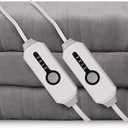 Electric Heated Blanket 84"x90" Queen Size, Soft Coral Fleece, Dual Controllers with 4 Heating Levels and 10 Hours Auto-Off, Machine Washable, Cozy Plush Fabric for Home, Light Grey