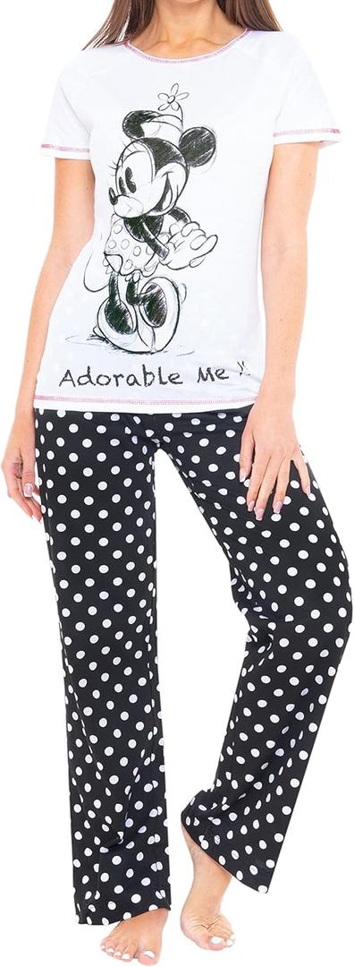 Disney Womens Pajamas | Minnie Mouse Pajama Set | Cotton Pajamas for Women (Large, Multi)