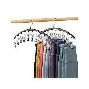 HOUSE DAY Legging Organizer for Closet, Metal Yoga Pants Hanger 2 Pack w/10 Clips Holds 20 Leggings, Space Saving Hanger Closet Organizers and Storage, Clips Hanger for Pants, Skirts, Hats, Black
