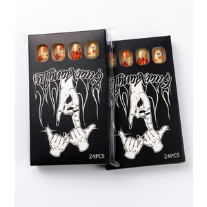 Halloween Press on Nails Short Square Black French Fake Nails with Design Ghost Glue on Nails Pumpkin Nails Press ons Gold Glitter Stick on Nails Full Cover Acrylic Nails for Women Girls 24 Pcs