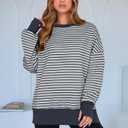 ANRABESS Women Oversized Sweatshirts Thumbhole Long Sleeve Hoodies Shirts 2026 Fall Side Slit Pullover Top Teen Y2k Outfits Grey Blue Striped Large